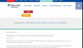
							         Memorial Partners with iNDIGO Health Partners - Memorial Healthcare								  
							    