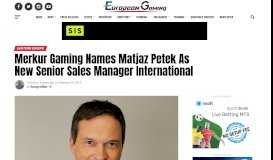 
							         Merkur Gaming Names Matjaz Petek As New Senior Sales Manager ...								  
							    