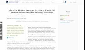 
							         MetLife's ''MetLink'' Employee Portal Wins Standard of Excellence ...								  
							    