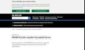 
							         MHRA Portal: register to submit forms - GOV.UK								  
							    