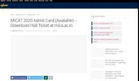 
							         MICAT 2020 Admit Card - Download Hall Ticket at mica.ac.in ...								  
							    