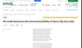 
							         Microsoft Announces the General Availability of Azure SQL Data Sync								  
							    