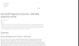 
							         Microsoft Diagnostics Services—Self-Help diagnostic portal								  
							    