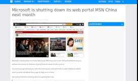 
							         Microsoft is shutting down its web portal MSN China next month ...								  
							    