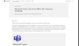
							         Microsoft Teams rolls out to Office 365 customers worldwide ...								  
							    