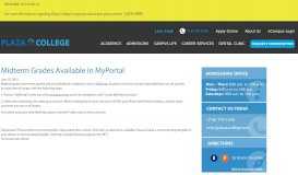 
							         Midterm Grades Available in MyPortal - Plaza College								  
							    