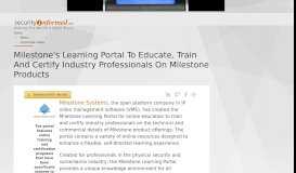 
							         Milestone's Learning Portal To Educate, Train And Certify Industry ...								  
							    