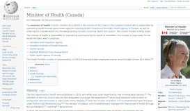 
							         Minister of Health (Canada) - Wikipedia								  
							    