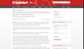 
							         MIT professor wins first JSA Outstanding Nuclear Physics Award ...								  
							    