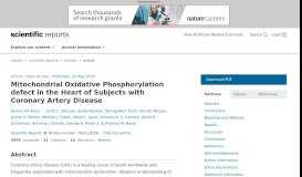 
							         Mitochondrial Oxidative Phosphorylation defect in the Heart of ... - Nature								  
							    