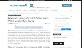 
							         Mizoram University B.Ed Admissions 2019: Admit Card - Admissions								  
							    