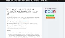 
							         MNIT Jaipur Spot Admission for M.Tech./M.Plan. for the session 2014-15								  
							    