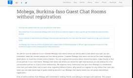 
							         Mobega, Burkina-faso Guest Chat Rooms without registration								  
							    