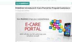 
							         Mobilink Introduces E-Care Portal for Prepaid Customers - ProPakistani								  
							    