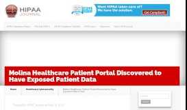 
							         Molina Healthcare Patient Portal Discovered to Have Exposed Patient ...								  
							    