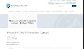 
							         Mountain West Orthopedics (Lyman - Bridger Valley) | Star Valley Health								  
							    