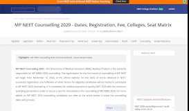 
							         MP MBBS Counselling 2019 - Dates, Registration, Seats, Fees								  
							    