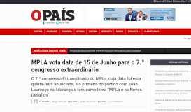 
							         MPLA vota data de 15 de Junho para o 7.º congresso ... - Portal O País								  
							    