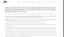 
							         MRC, Joined by IAB Tech Lab and MMA, Announces Releases of ...								  
							    