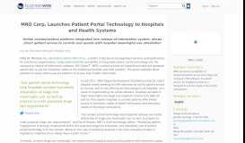 
							         MRO Corp. Launches Patient Portal Technology to Hospitals and ...								  
							    