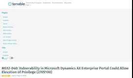 
							         MS12-040: Vulnerability in Microsoft Dynamics AX Enterprise Portal ...								  
							    