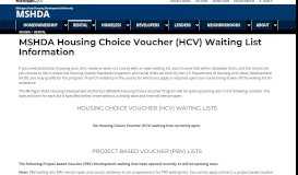 
							         MSHDA Housing Choice Voucher (HCV) Waiting List Information								  
							    