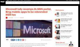 
							         MSN Portal Revamed, Bing Mobile Apps to Be Rebranded MSN - TNW								  
							    