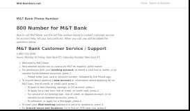 
							         M&T Bank Phone Number - Customer Service - 800								  
							    