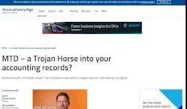 
							         MTD – a Trojan Horse into your accounting records? - Accountancy Age								  
							    