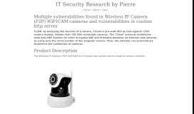 
							         Multiple vulnerabilities found in Wireless IP Camera (P2P ...								  
							    