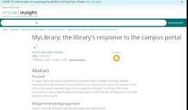 
							         MyLibrary: the library's response to the campus portal - Emerald Insight								  
							    