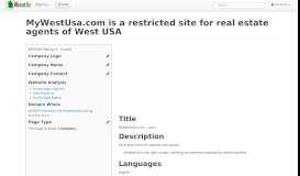 
							         MyWestUsa.com is a restricted site for real estate agents of ...								  
							    