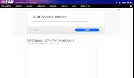 
							         NAB launch APIs for developersNAB launch APIs for developers ...								  
							    