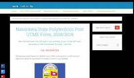
							         Nasarawa State Polytechnic Post UTME Form, 2018/2019								  
							    