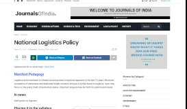 
							         National Logistics Policy - MANIFEST IAS								  
							    
