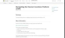 
							         Navigating the Channel Incentives Platform (CHIP) - Microsoft Support								  
							    