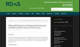 
							         NDIA, NDIS Quality and Safeguards Commission and NDS to deliver ...								  
							    