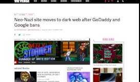 
							         Neo-Nazi site moves to dark web after GoDaddy and Google bans ...								  
							    