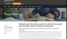 
							         NetSuite and Informatica partner to deliver first cloud two-tier ERP ...								  
							    