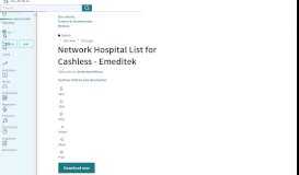 
							         Network Hospital List for Cashless - Emeditek (12K views) - Scribd								  
							    
