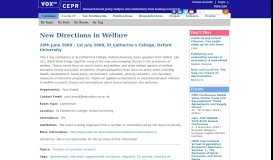 
							         New Directions in Welfare | VOX, CEPR Policy Portal - Vox EU								  
							    