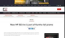
							         New HP AS tire is part of Kumho fall promo - Retail - Modern Tire Dealer								  
							    