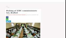 
							         New law to guide recruitment of IEBC bosses : The Standard								  
							    