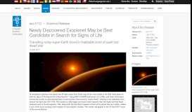 
							         Newly Discovered Exoplanet May be Best Candidate in Search for ...								  
							    