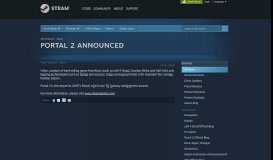 
							         News - Portal 2 Announced - Steam								  
							    