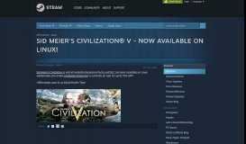
							         News - Sid Meier's Civilization® V - Now Available on Linux! - Steam								  
							    