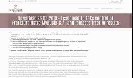 
							         Newsflash 26.03.2019 - Ecsponent to take control of Frankfurt-listed ...								  
							    