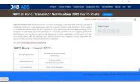 
							         NIFT Recruitment 2019 | Apply For 16 Jr Hindi Translator Posts								  
							    