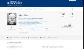 
							         Nigel King — University of Huddersfield Research Portal								  
							    