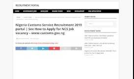 
							         Nigeria Customs Service Recruitment 2019 portal | See How to Apply ...								  
							    